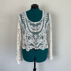 Dulcie Ivory Lace Long Sleeve Crop Top, Size L
